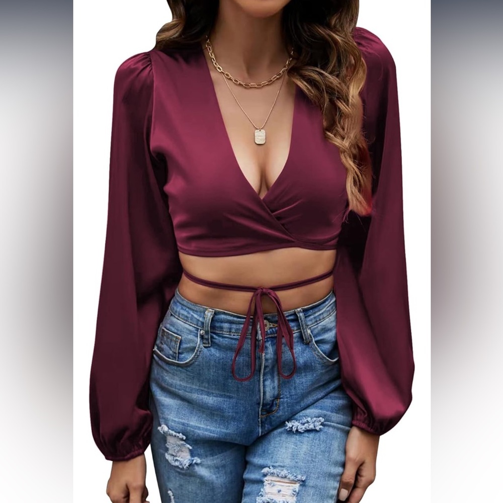 New! Wine Crop Blouse Wrap w/ Ties